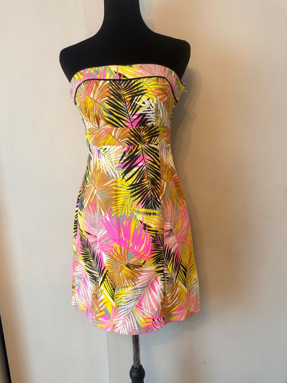 H&M Strapless Tropical Dress in Pink, Yellow & Black